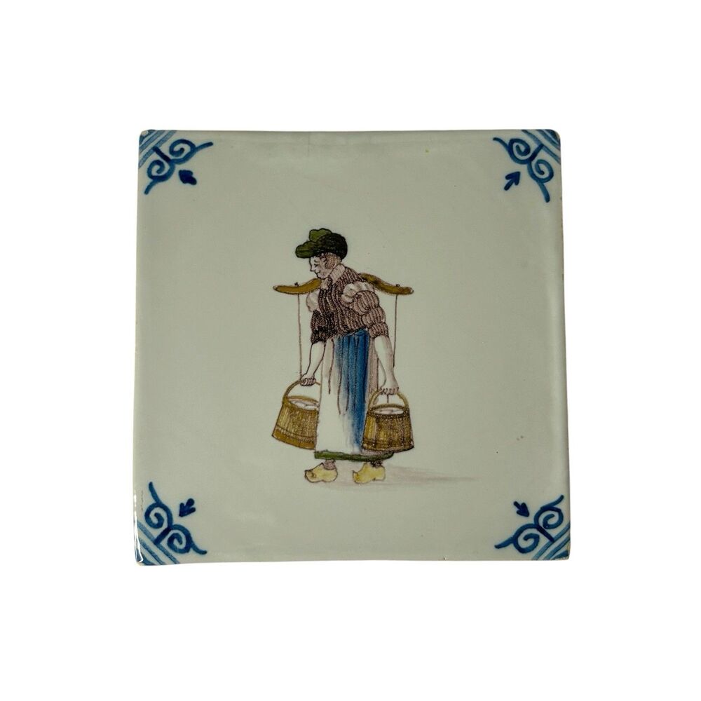 Vintage Dutch Tile by Tichelars Royal Makkum Pottery Tile Factory Holland Handle
